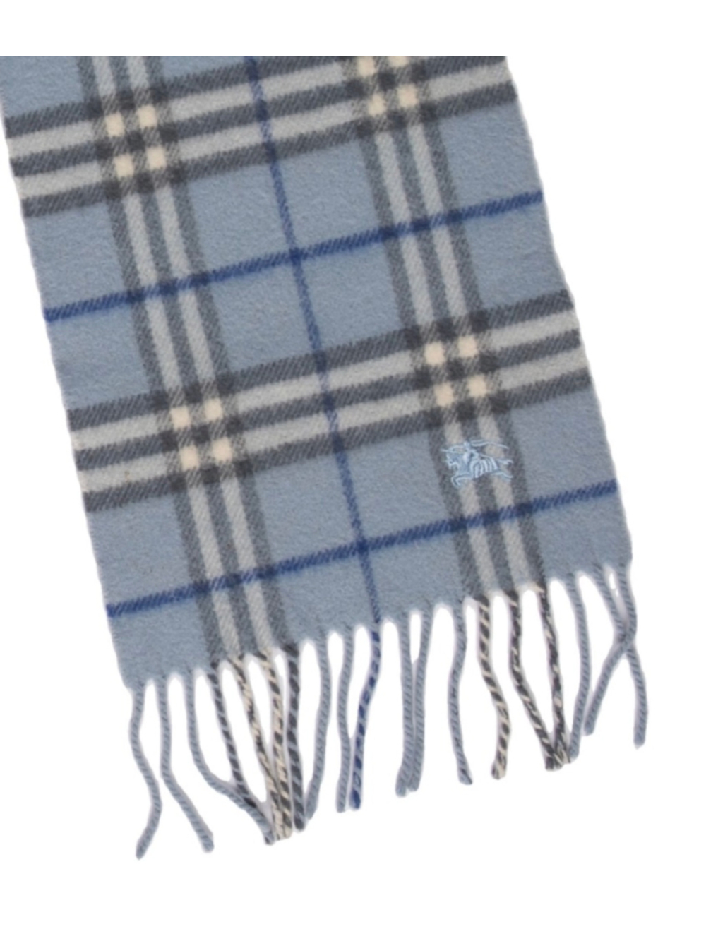 Women's Burberry Cashmere Wool Scarf One Size Blue White Plaid